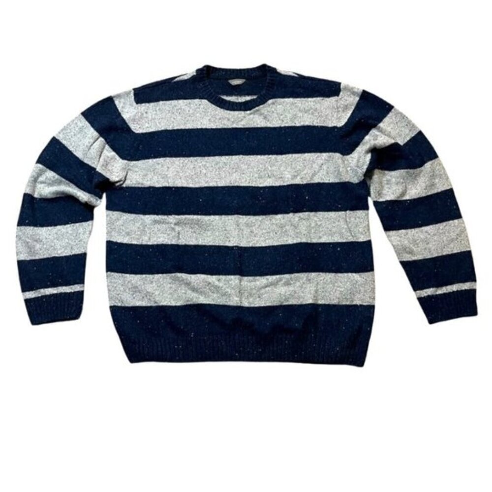 Denver Hayes Cotton Blend Crew Neck Striped Knit Pullover Sweater Men's 2XL Navy
